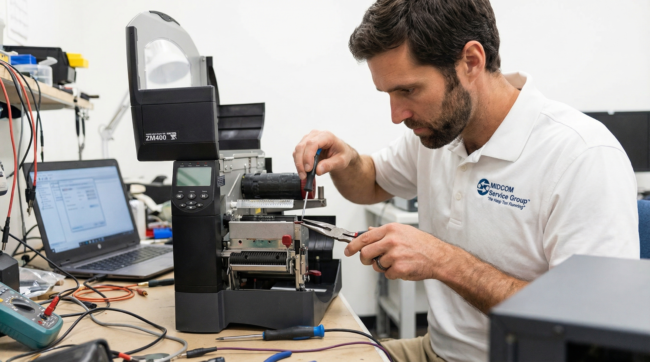 thermal barcode label-printer-repaired midcom data technologies service technician
