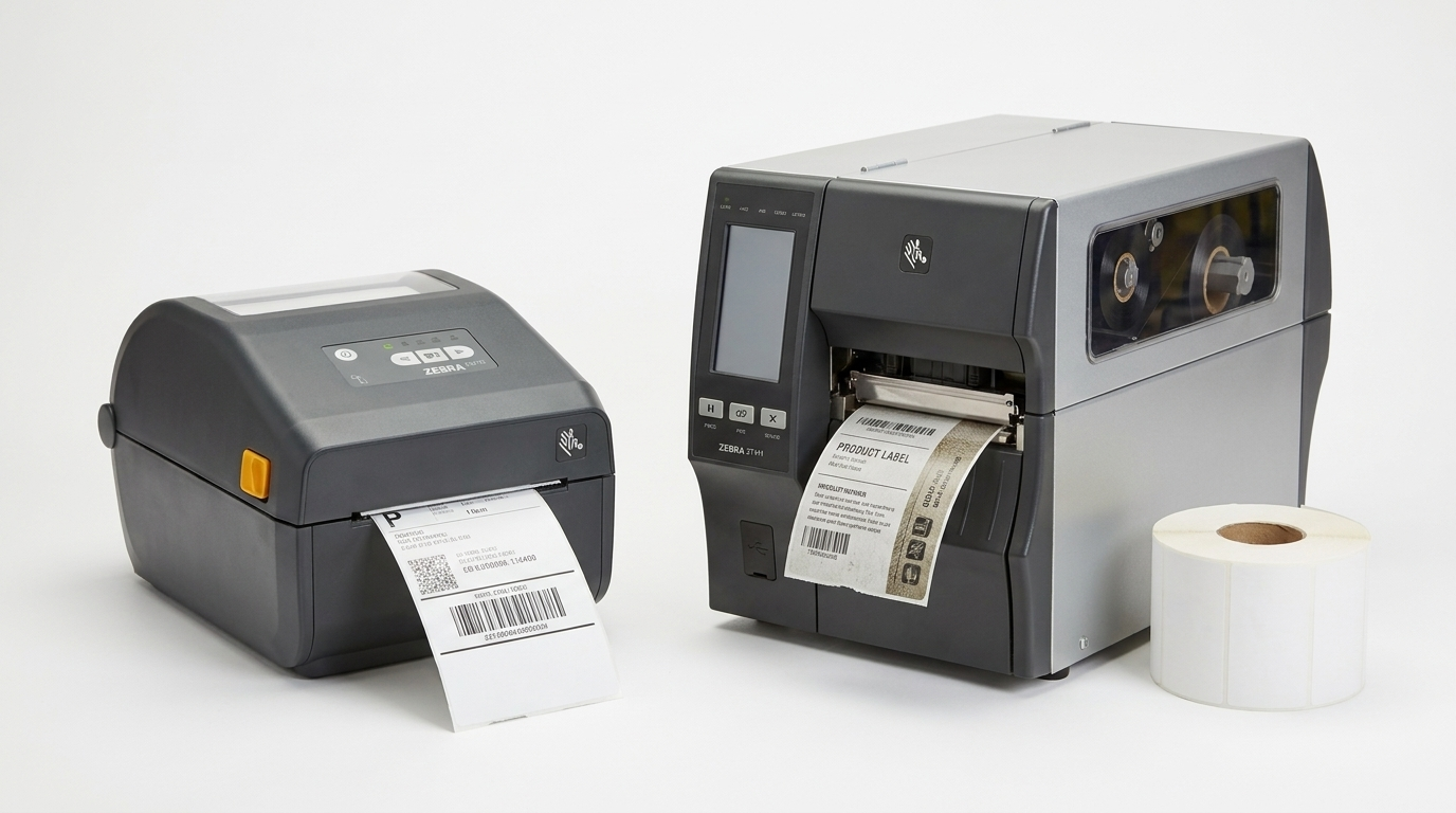 Side by side comparison of Zebra ZD421 direct thermal printer and Zebra ZT411 thermal transfer printer