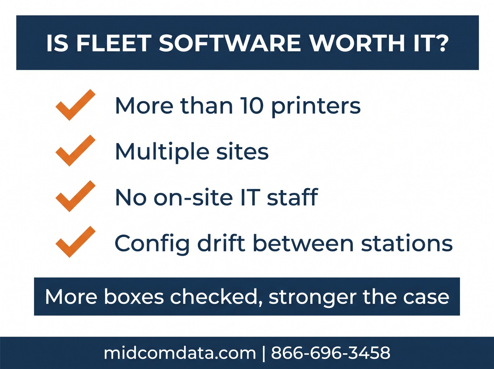Infographic checklist for deciding whether printer fleet management software is worth the cost
